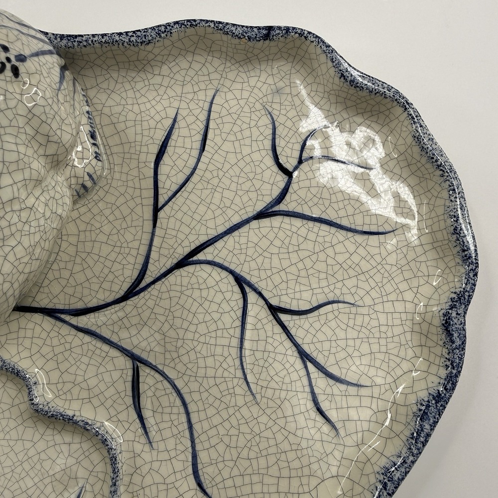 Dedham Pottery Rabbit Chip & Dip Set The Potting Shed Blue White Crackle Glaze‎ - Picture 6 of 16